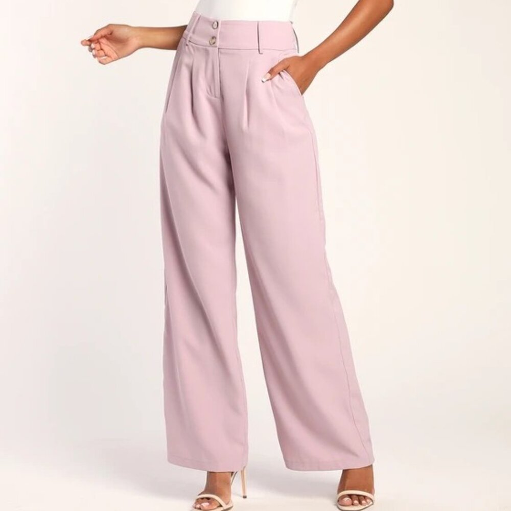 Lulus Lilac High-Waisted Wide Leg Trouser Pants